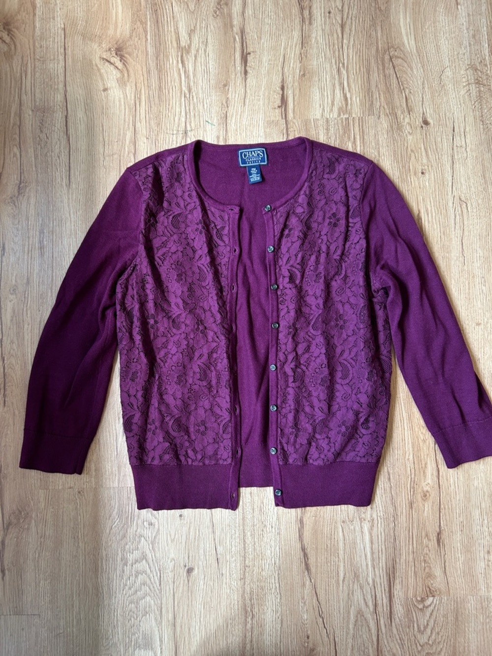 Chaps Women’s Size PM Purple Lace-Front Cardigan